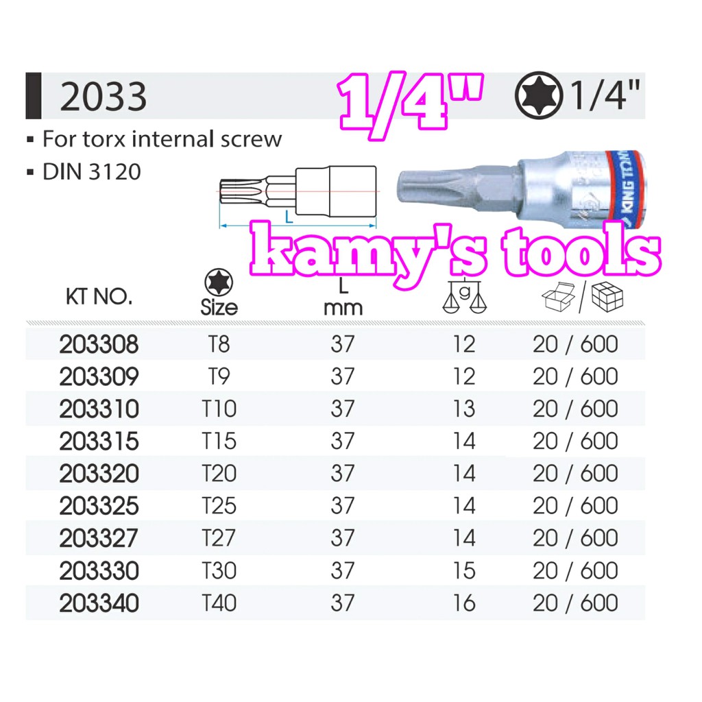 Đầu Tuýp Lú Đầu Sao Bông 1/4 Kingtony T8-T40 Model 2033