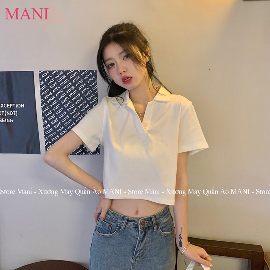 Áo croptop nữ có cổ tay ngắn kiểu ôm body chất cotton màu đen trắng cực đẹp