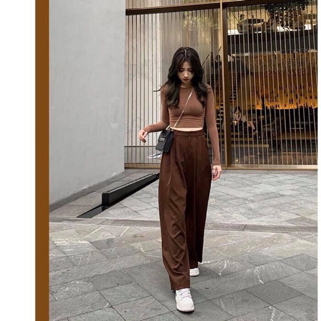 Delys - Quần vải ống xuông rộng (Nâu trầm)