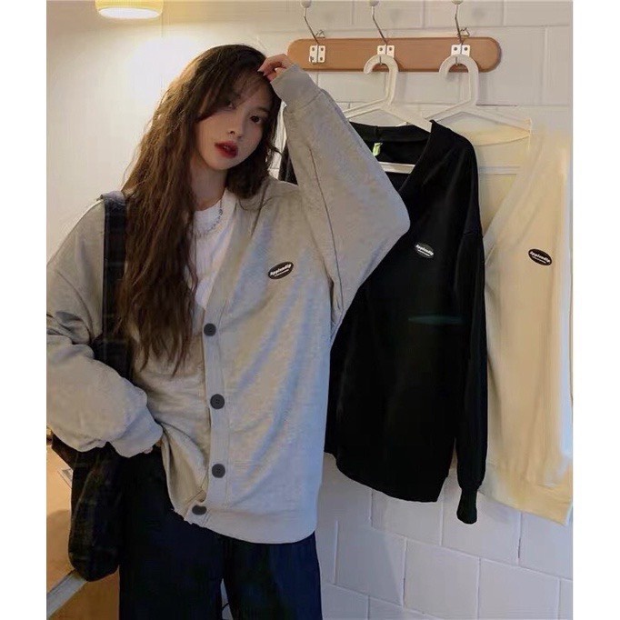 Áo Cardigan nỉ Unisex form rộng - áo khoác nỉ bông dài tay cổ tròn năng động