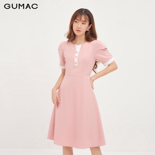 Đầm nữ phối nẹp nút trắng GUMAC DA1258