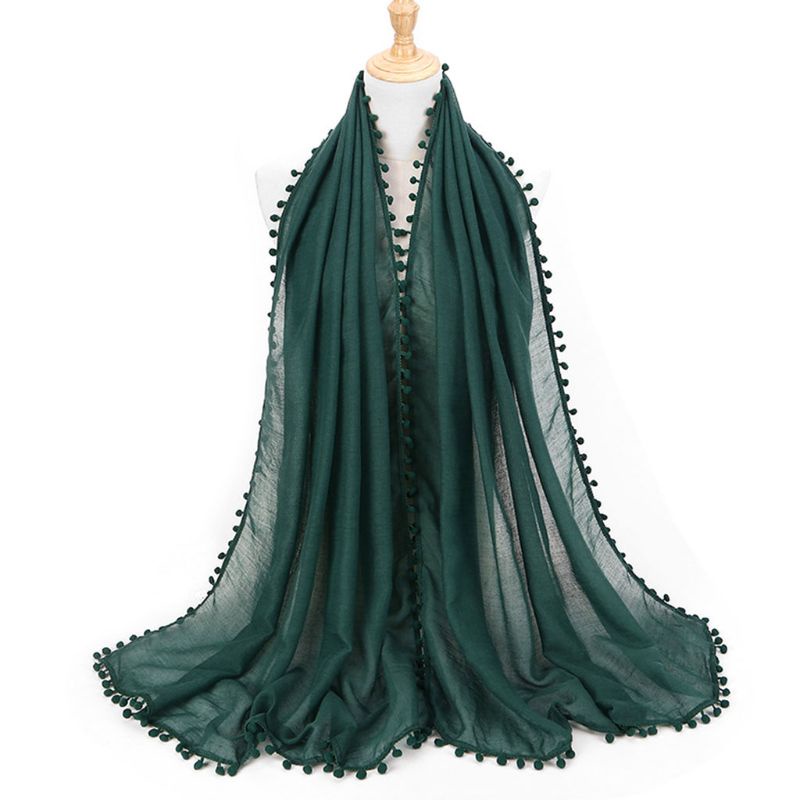 Khăn Choàng Cổ Bằng Cotton Linen Màu Trơn Tua Rua 180x80cm Cho Nữ