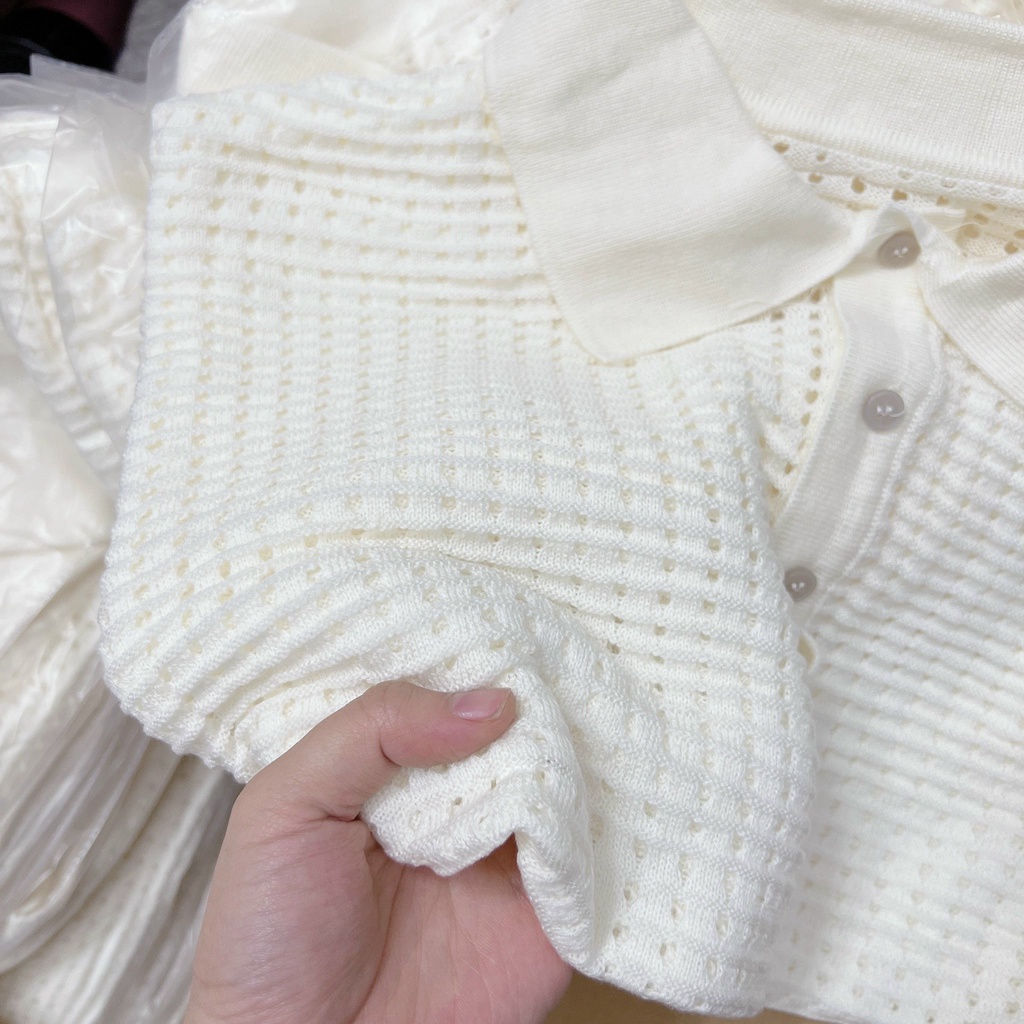 Áo polo trắng ngắn tay len lưới mát mẻ trang trẻ trung đi làm đi chơi đều được-Minxy shop