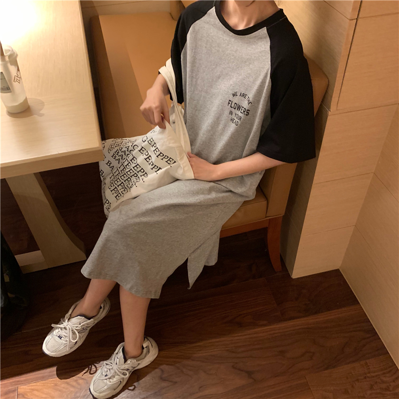 SUXI Đầm midi tay ngắn dáng rộng thoải mái thời trang dành cho nữ