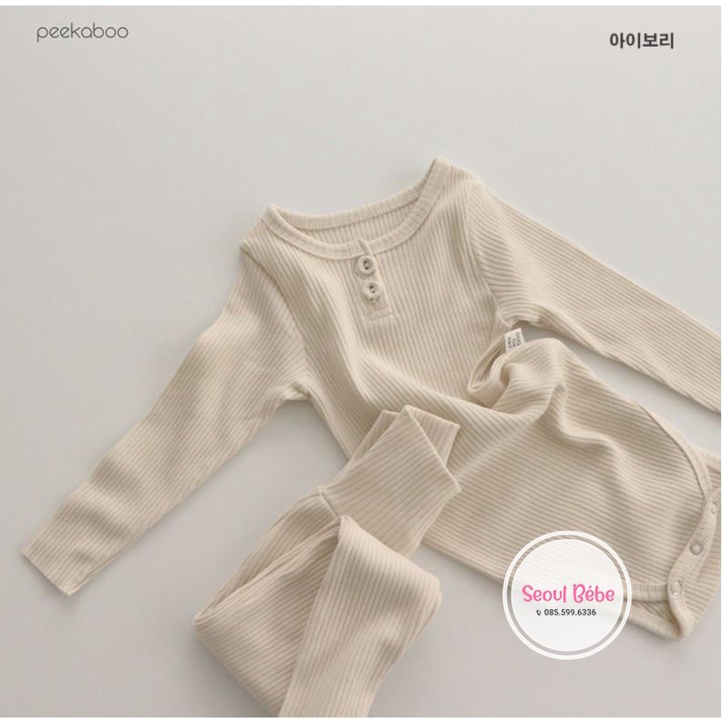 Bộ bodysuit dài tay thu đông chất gân mỏng Golgi Peekaboo made in Korea