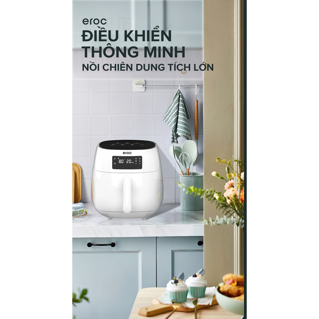 [Mã ELHADEV giảm 4% đơn 300K] Nồi Chiên Không Dầu [1 Đổi 1] Eroc V-D1 Chống Dính 5.5L [Màn Hình Cảm Ứng] Bảo Hành 1 Năm