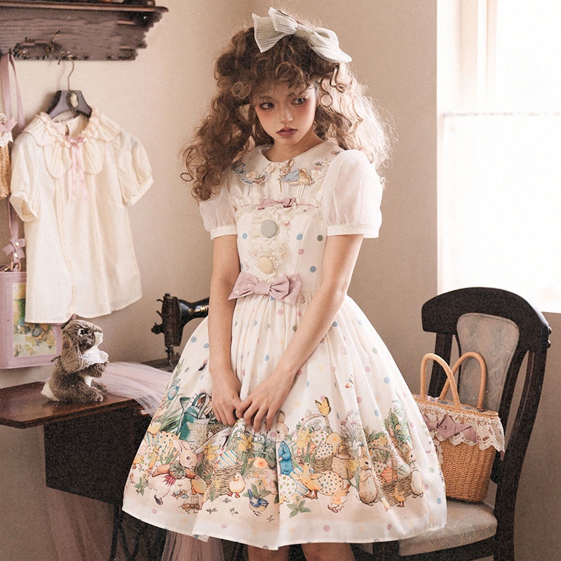 Đầm Hai Dây Đính Nơ Phong Cách Lolita Xinh Xắn