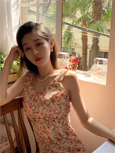 Đầm maxi hoa đuôi cá hai dây xẻ tà (CÓ SẴN) | BigBuy360 - bigbuy360.vn