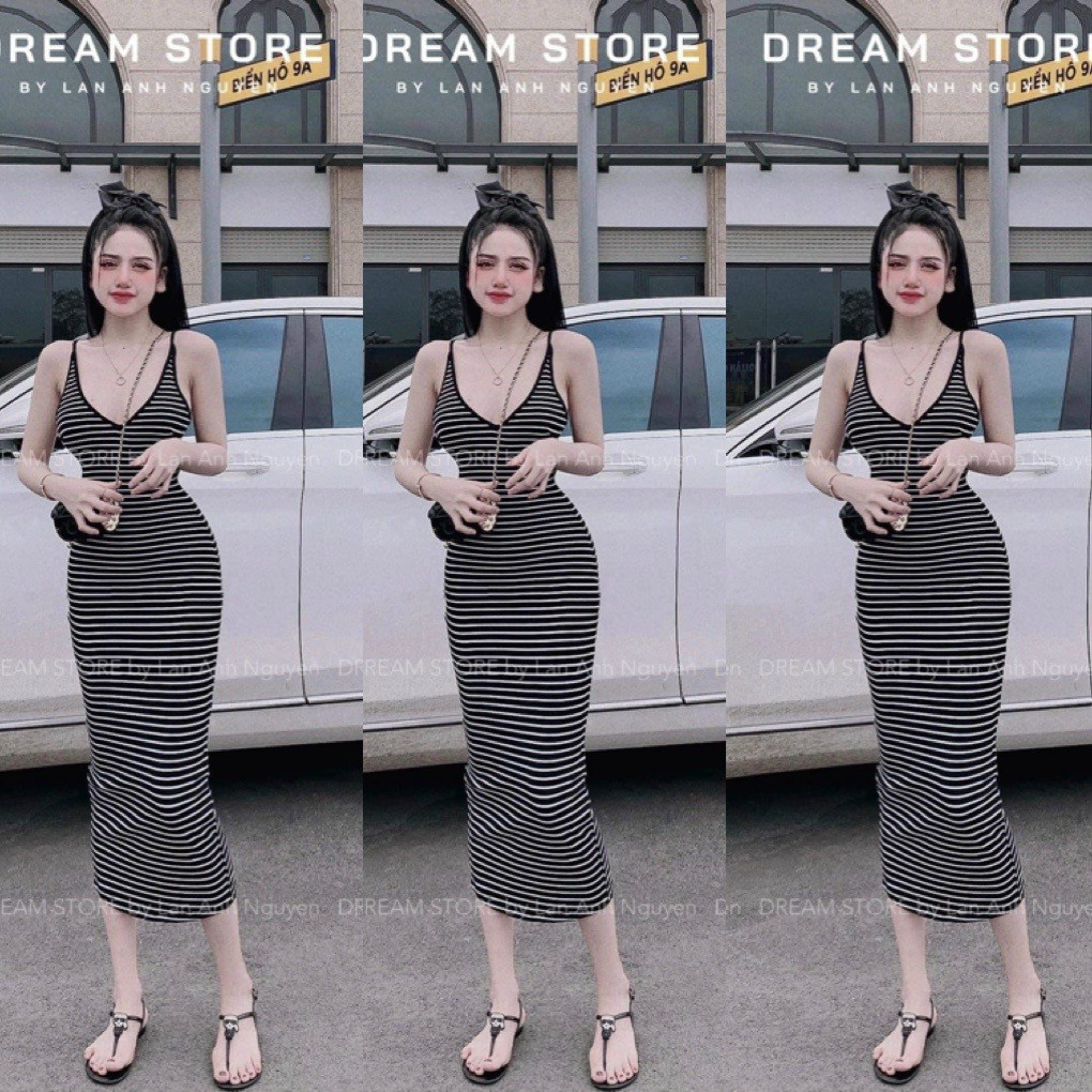 Đầm ôm body 2 dây dáng dài sọc - 1260