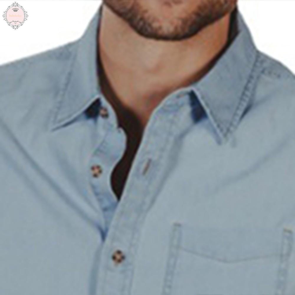 Short Sleeve Denim Men\'s Shirt Neck Shirt Shirts Short Sleeve Slim Tops Button