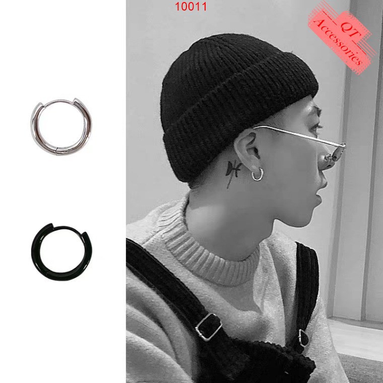 Tên bông tai tròn 2 màu đen trắng unisex