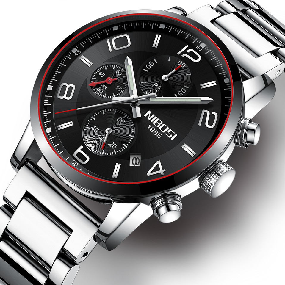 Đồng hồ nam NIBOSI 2328 dây thép đúc chạy 6 kim mặt kính lồi (TẶNG PIN+VÒNG) | BigBuy360 - bigbuy360.vn