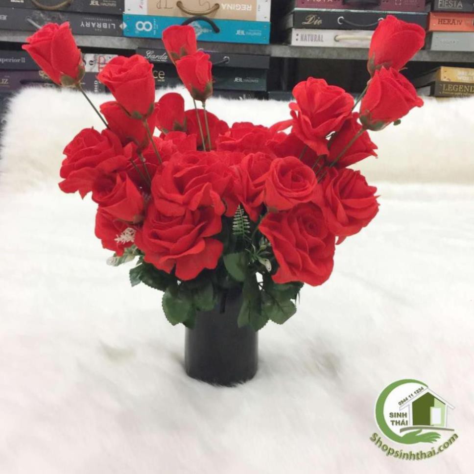 Bụi hoa hồng giả, hoa hồng vải lụa cao cấp cỡ lớn gồm 10 bông to cao 50cm