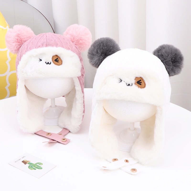 Mũ trùm đầu đính bóng xù mềm xinh xắn cho trẻ em