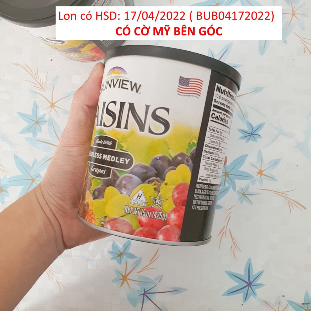 [Date 2024- Chính Hãng]Nho Khô Mỹ Raisin Sunview không hạt vị thập cẩm 425g