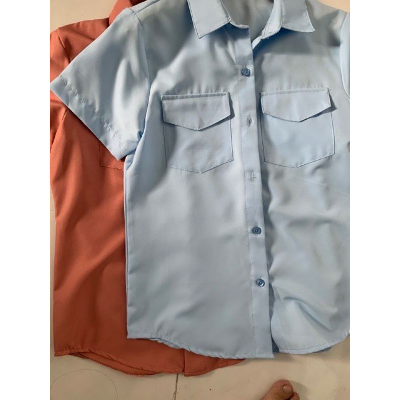 💚 Áo Sơ Mi Nữ Tay Ngắn 💚  2 Màu Xanh Min và Xanh Biển 💚 | BigBuy360 - bigbuy360.vn