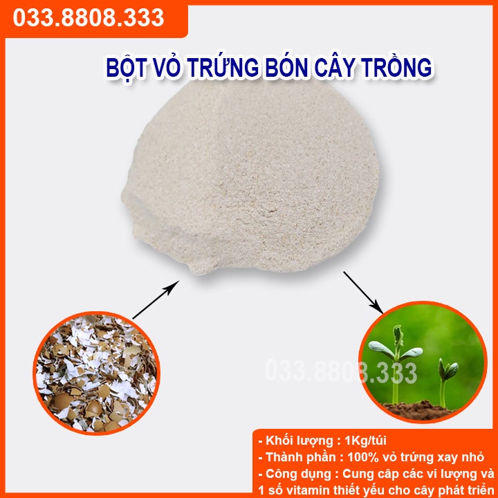 3KG Bột Vỏ Trứng Gà Nhật Bản - Bổ Sung Canxi Giúp Cây Khỏe Mạnh Chống Rụng Hoa, Quả