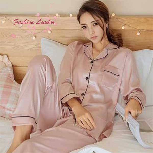 Bộ đồ ngủ form dài cổ bẻ phối túi thời trang cho nữ | BigBuy360 - bigbuy360.vn