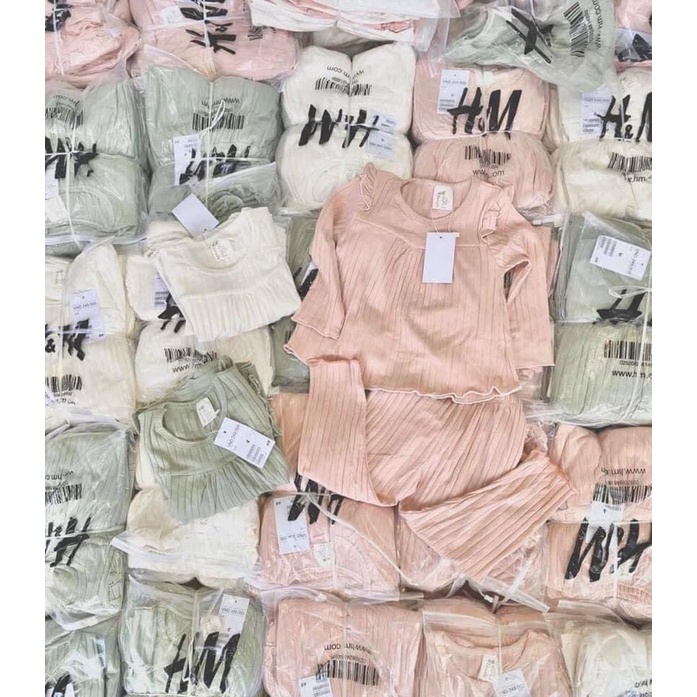 Set bộ thun tăm bèo mặc nhà bé gái thu đông vải thoải mái