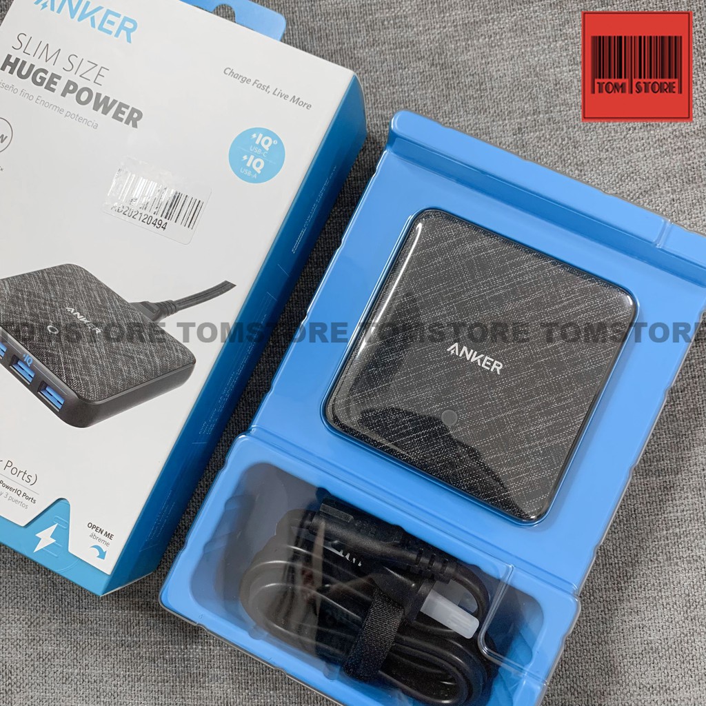 Bộ sạc 4 cổng Anker Powerport III Slim 65W GaN -IQ3.0 (A2045) hỗ trợ cổng sạc PD Power IQ3.0 45W và 3 cổng USB sạc nhanh