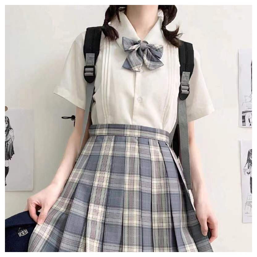 Áo sơ mi tay ngắn xếp ly kiểu Nhật Bản dễ thương cho nữ