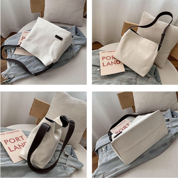 Women's bag canvas bag magnetic buckle female students' large capacity shopping bag armpit bag French stick bag