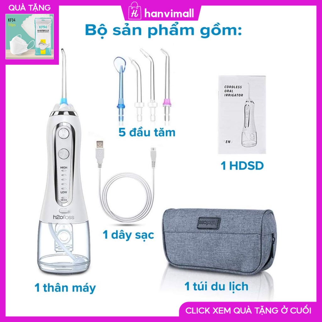 Máy tăm nước H2ofloss HF 6p phiên bản 2021 dung tích 300ml bảo hành 6 tháng