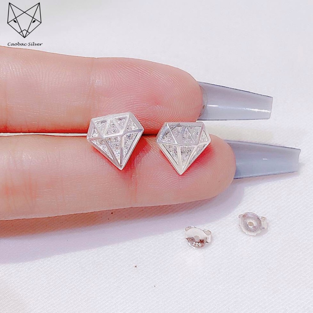 Khuyên Tai Bạc Nữ S99 CaoBac Silver Khuyên Kim Cương Phong Cách Cá Tính - SKT1