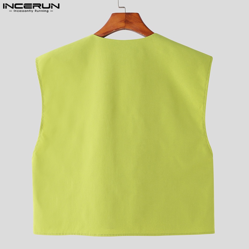 Áo ghi lê INCERUN cổ chữ v màu trơn phong cách hippy punk thời trang dự tiệc cho nam giới