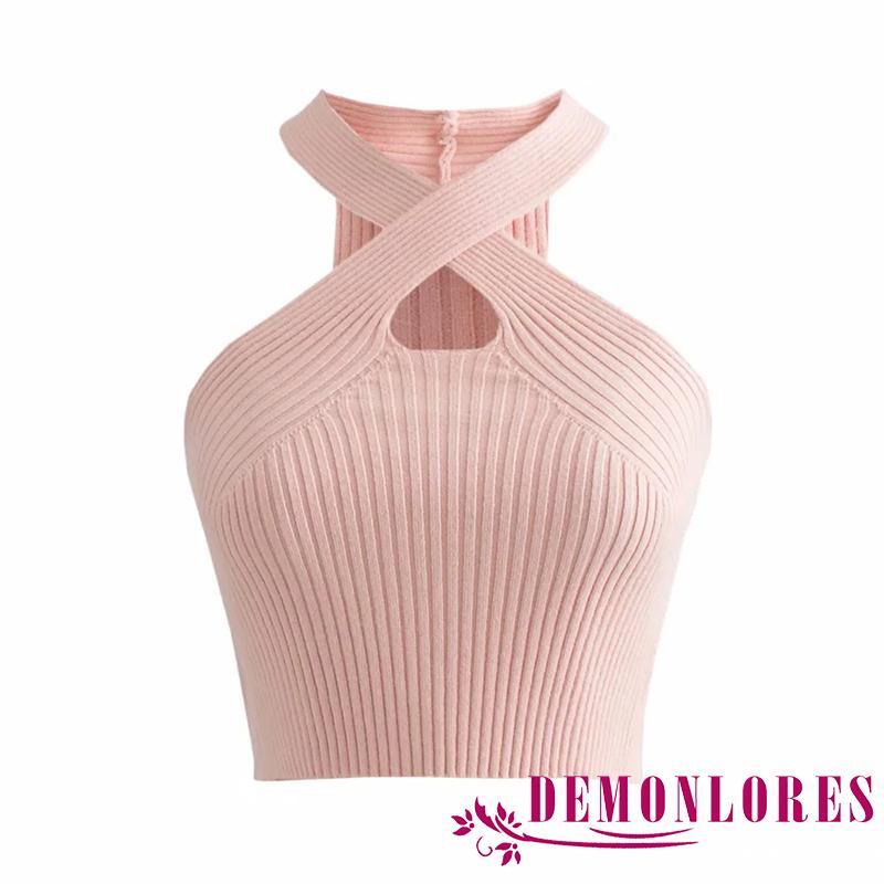 Áo không tay cổ yếm màu sắc đơn giản cho nữ