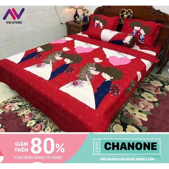 chăn ga / Set 5 Món Chăn Ga Cô Dâu Đỏ CH7005  Cao Cấp / 1 Gối Ôm / 2 Vỏ Gối / 1 Chăn / 1 Ga Giường - Hàng May Kĩ