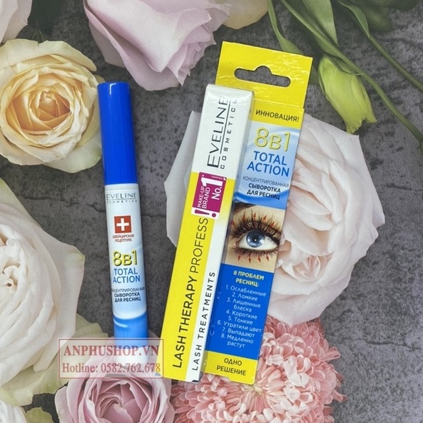 Dưỡng Mi Eveline 8in1 Total Action Lash Therapy Professional  dài mi, dày mi (Hàng chính hãng)