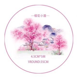 Băng keo giấy washi tape phong cảnh màu hồng