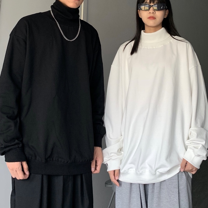 Áo Sweater Cổ Cao Tay Dài Màu Đen/Trắng Ấm Áp Phong Cách Hàn Quốc Thời Trang Cho Nam