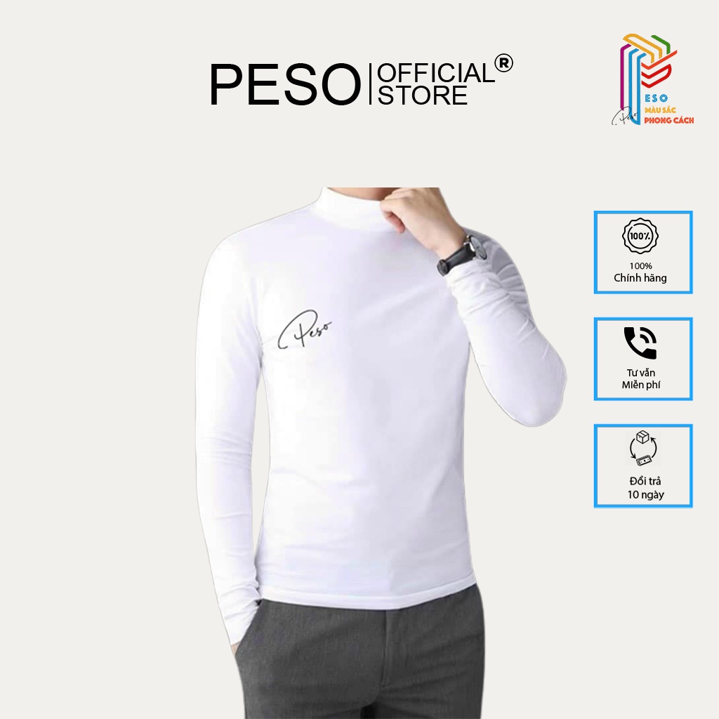 Áo Giữ Nhiệt Nam – Áo Thun Nam Tay Dài Có Cổ Cao 3 Phân Lót Nỉ Cotton Giữ Ấm Thể Thao Nhà PESO