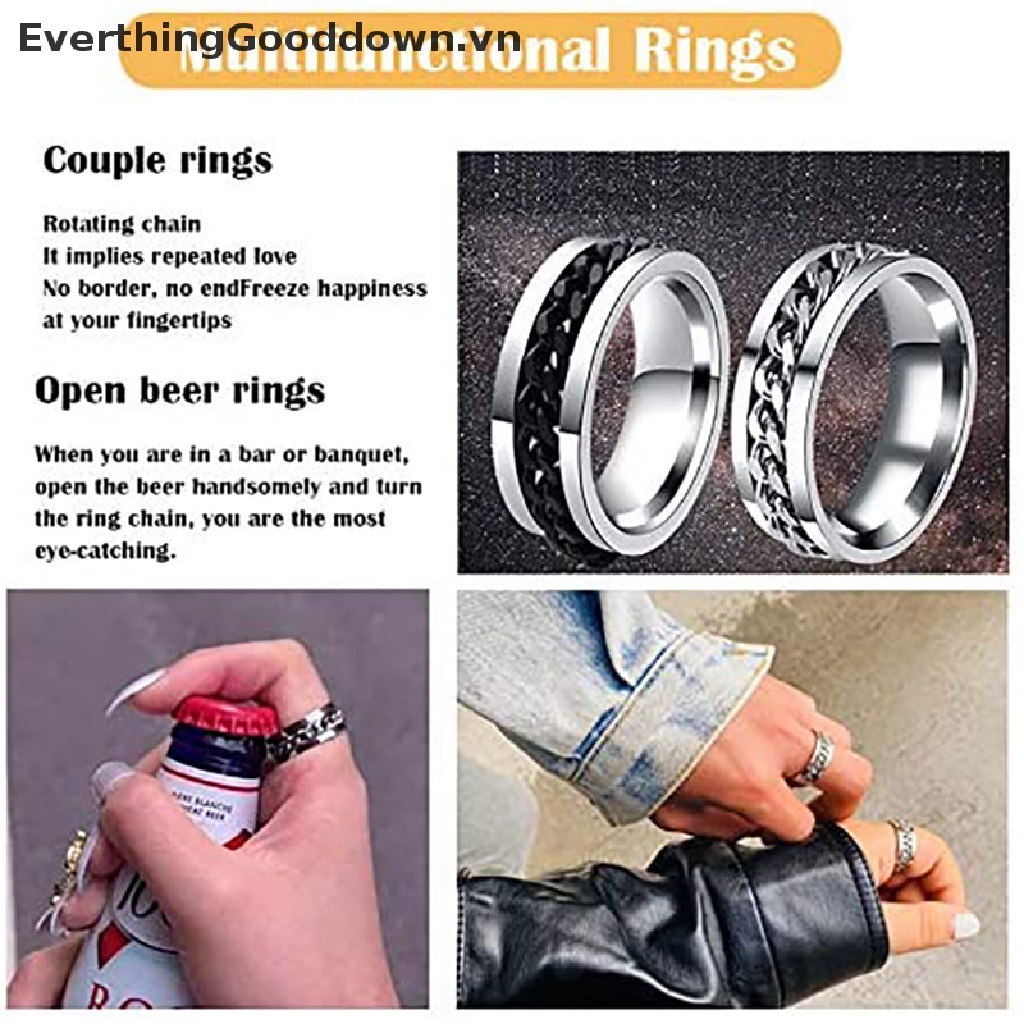 Everthinggood Nhẫn Mở Nắp Chai Dạng Dây Xích Bằng Thép Titan Tuyệt Vời Unisex