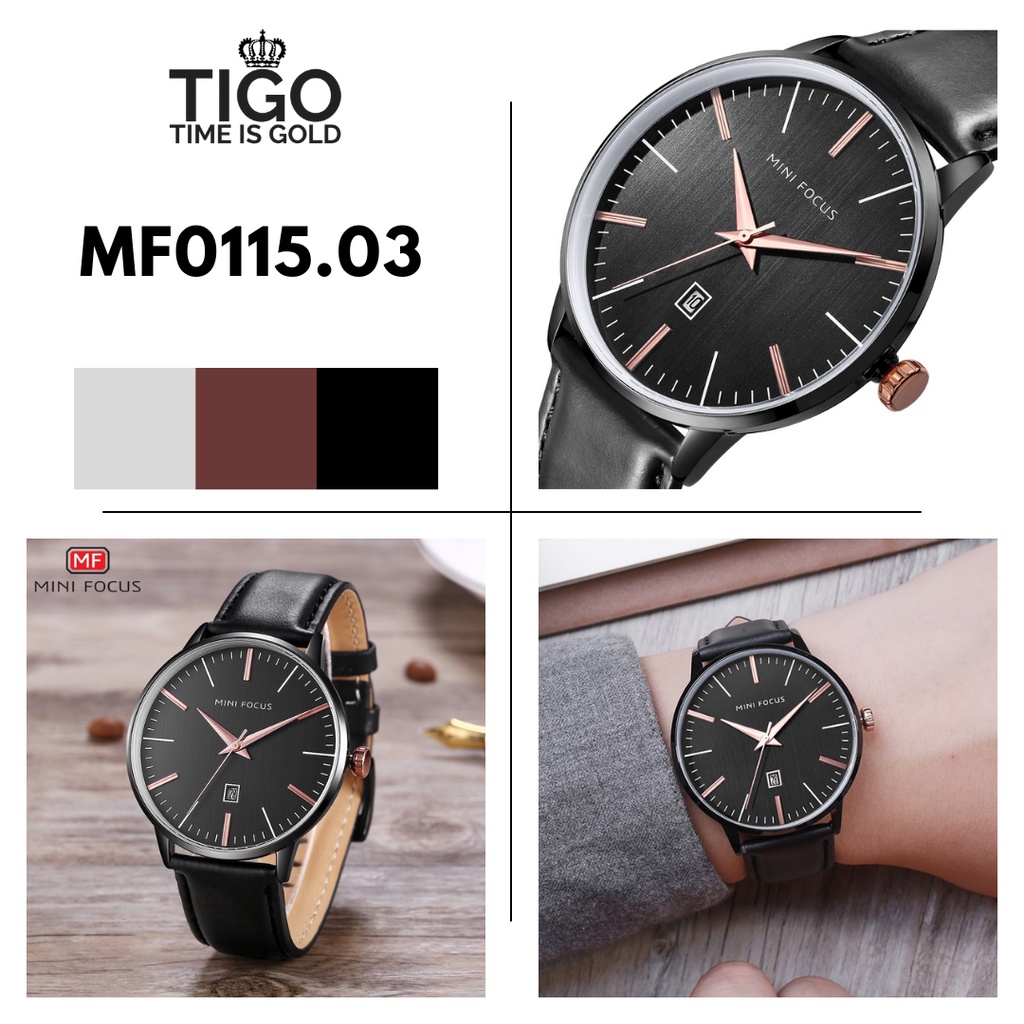 Đồng hồ nam MINI FOCUS MF0115G.03 dây da thật màu đen viền thép không gỉ màu đen 3 kim hàng chính hãng cao cấp Nhật Bản | BigBuy360 - bigbuy360.vn