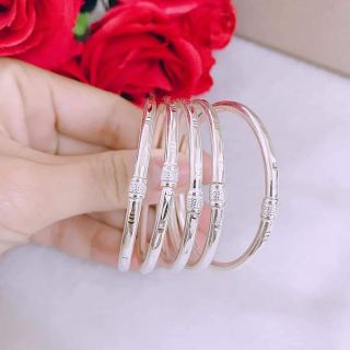 Lắc tay nữ trơn cứng có chốt mở bạc nguyên chất 925