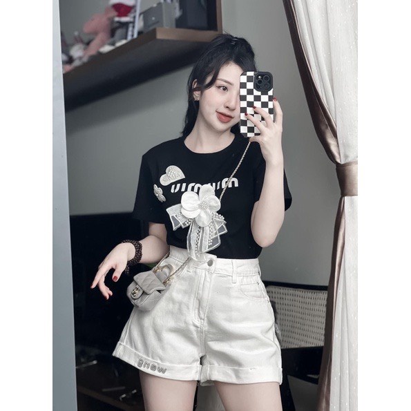 Áo Phông Miu Miu Đính Ngọc Hàng QC đẹp