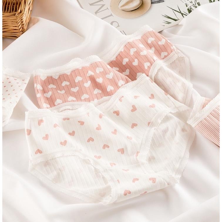 [Giá sỉ] Quần Lót Cotton Tăm Co Giãn 4 Chiều Hình Tim Hồng Siêu Xinh