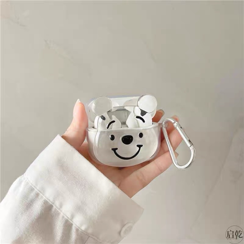 Vỏ bảo vệ tai nghe bluetooth Airpods bằng Sillicone dẻo, ốp Case cute, Airpods 2/pro HÌNH GẤU TRONG SUỐT chống va đập