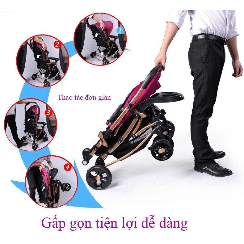 Xe đẩy đi bộ cho bé Baobaohao C3, 2 chiều 3 tư thế cho bé (Xanh-Tím)