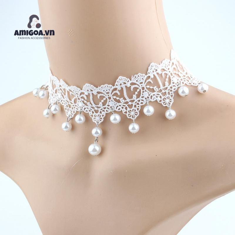 Vòng Cổ Choker Phối Ren Đính Ngọc Trai Ngọt Ngào Thanh Lịch
