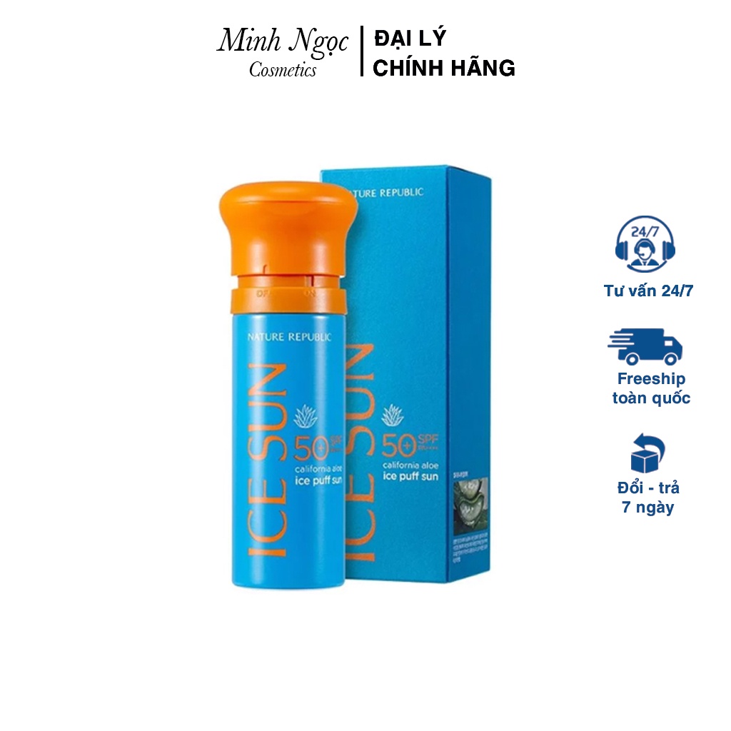 Kem chống nắng ICE SUN SPF50+ Nature republic ice puff sun Mát lạnh, Sáng tone da che khuyết điểm