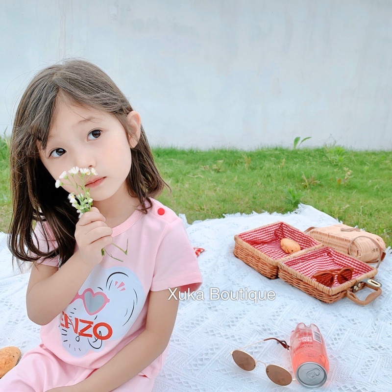 Bộ Quần Áo Phông Cộc Tay Cotton Bé Trai Bé Gái QCCC Cực Chất Màu Hồng, Màu Xanh  [Ảnh Thật]