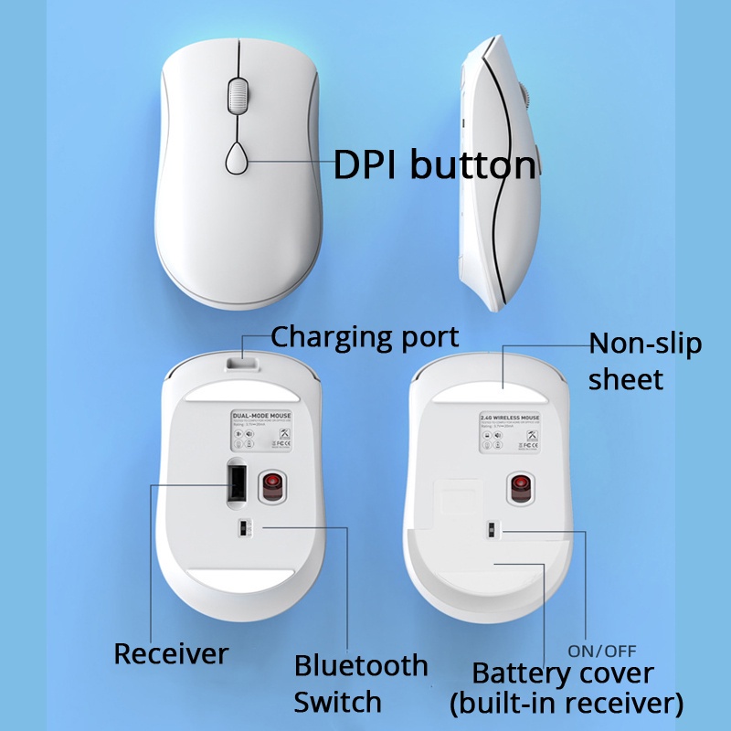 Chuột không dây Bluetooth 5.2 2.4G 1600DPI Sạc USB
