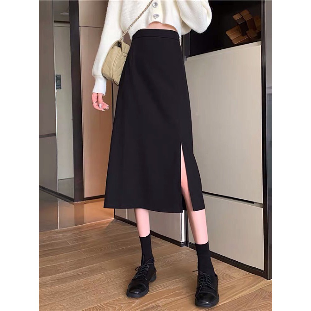 Chân Váy Midi Dài Nữ Xẻ Vạt 🦋 Váy Nữ Trơn Cạp Cao 🦋