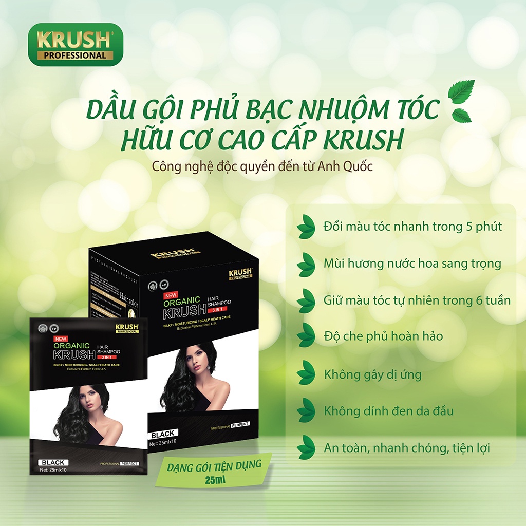 Dầu Gội Nhuộm Tóc Krush Gội Phủ Bạc Thảo Dược Đen Tóc Từ Anh Quốc Gói Lẻ 25ml | BigBuy360 - bigbuy360.vn