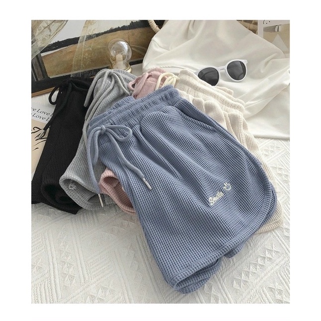 Quần Đùi Thêu Smile[ Freeship]  Quần sooc chất tổ ong unisex dày dặn phong cách Ulzzang