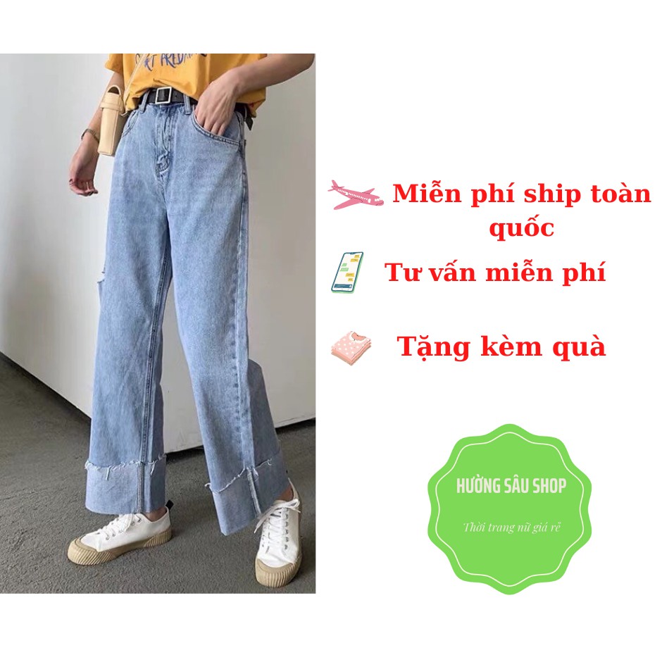 QUẦN ỐNG SUÔNG GẬP GẤU RÁCH NHẸ ( kèm ảnh thật)